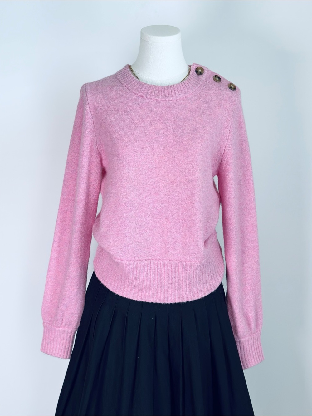 J.Crew NWT Super Soft Stretch Sweater Women’s S Pink Shoulder Button Detail